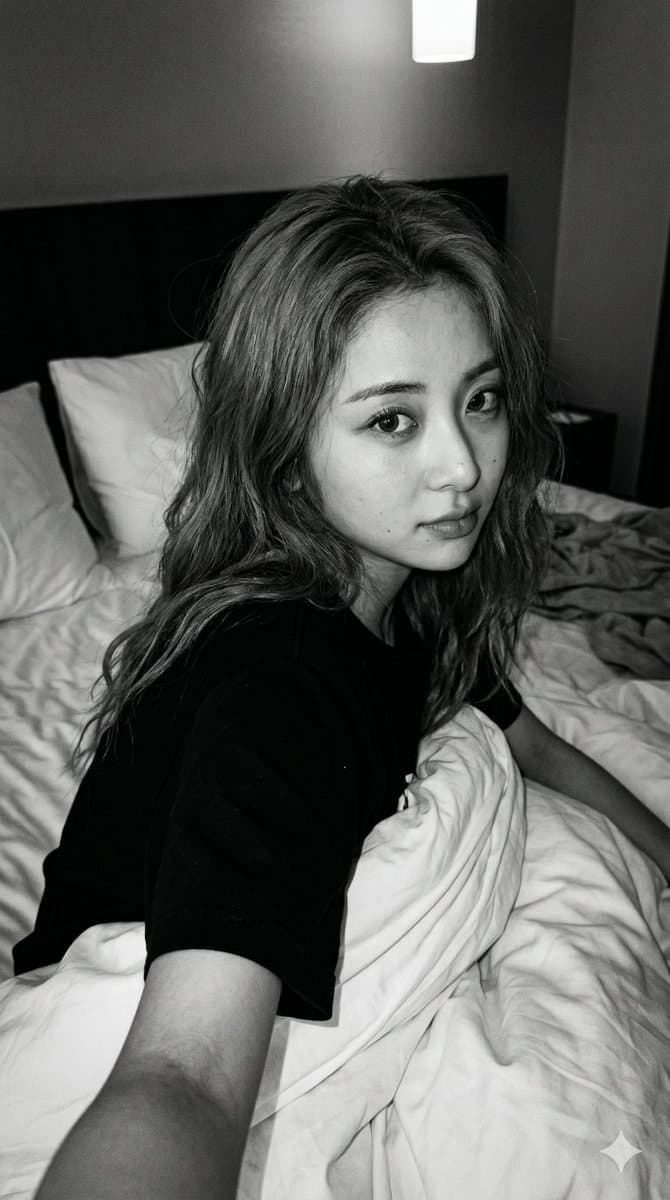 Black and White Noir Selfie of Kazuha — example 3