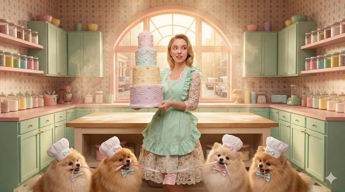 Wes Anderson-Inspired Sydney Sweeney Pastry Chef — example 1
