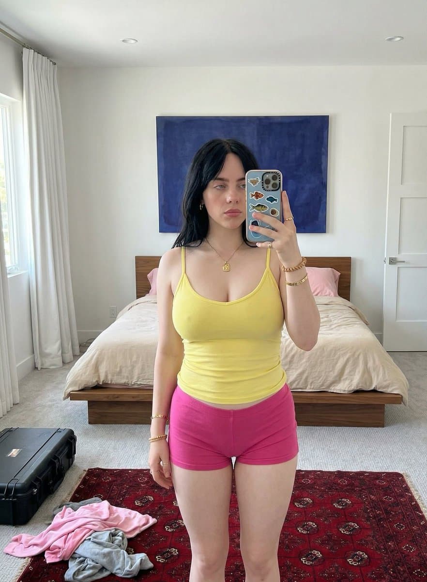 Mirror Selfie in Minimalist Bedroom with Vibrant Clothing — example 2