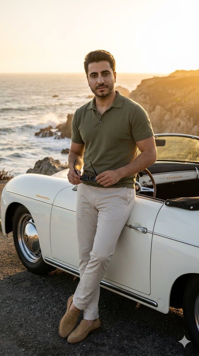 Coastal Road Portrait with Vintage Porsche — example 1
