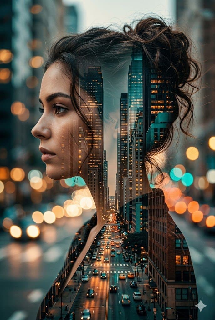 Cinematic Double Exposure Portrait — example 1