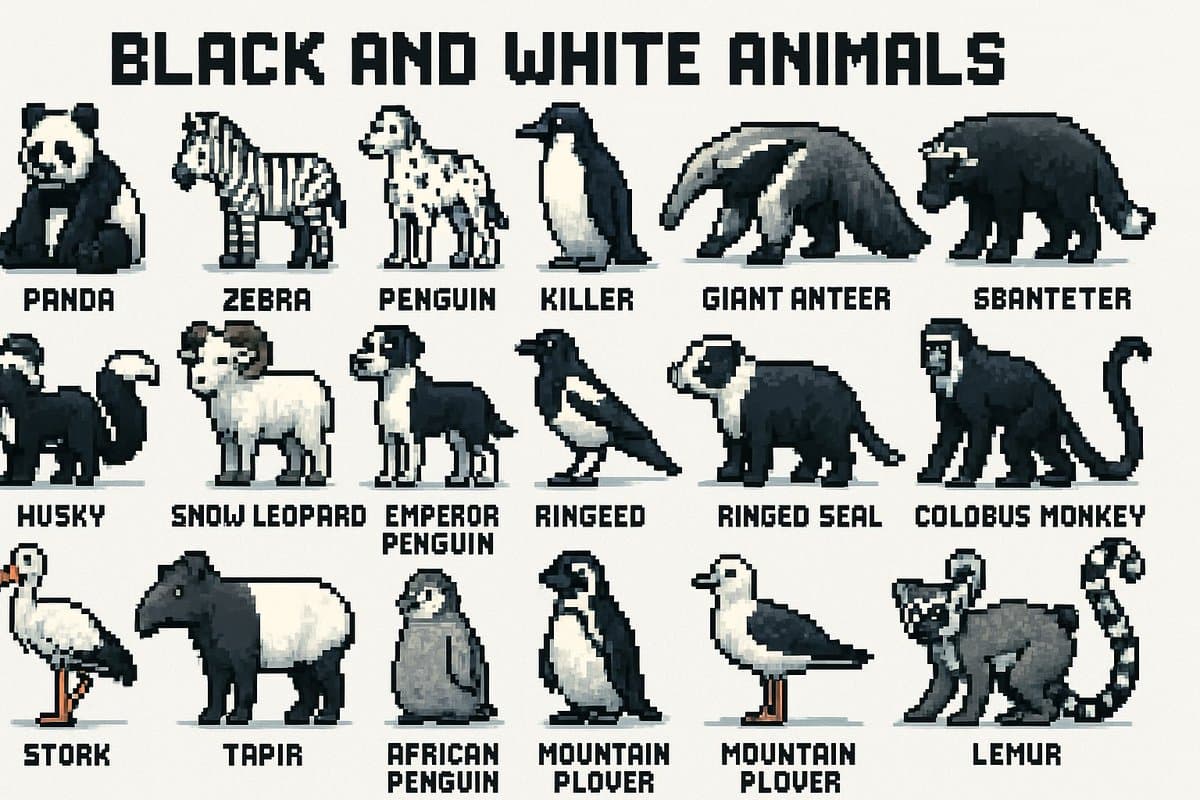 16-bit pixel art poster of black-and-white animals — example 4