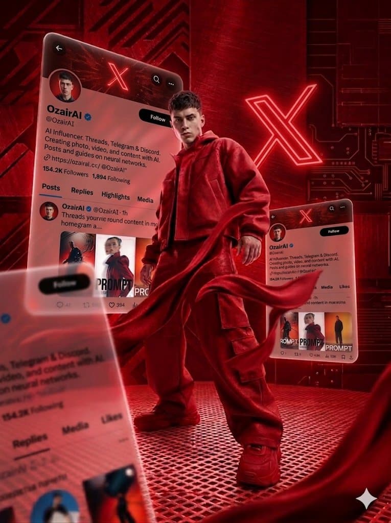 Crimson Tech-wear Aesthetic Portrait — example 1