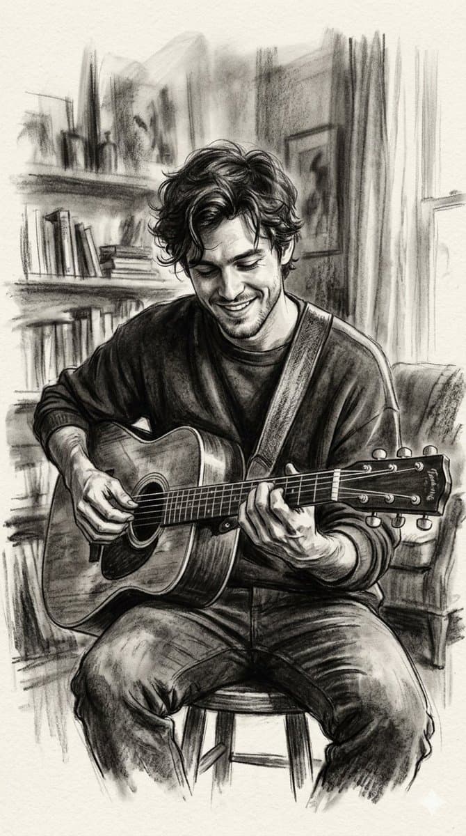 Charcoal Portrait of Guitarist — example 1