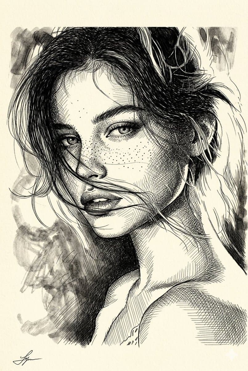 Cross-Hatched Ink Portrait — example 1