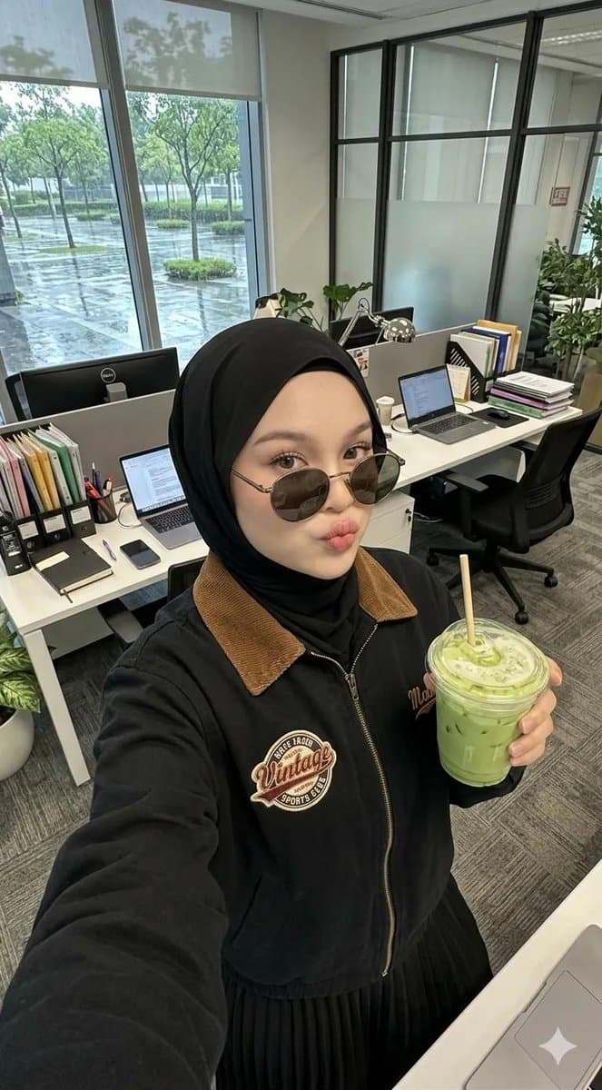 Modern Office Hijab Selfie — example 1