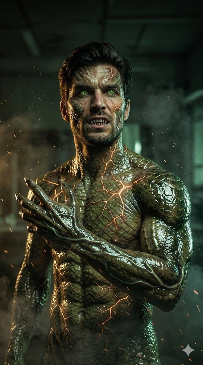 Cinematic Reptilian Transformation Scene — example 1