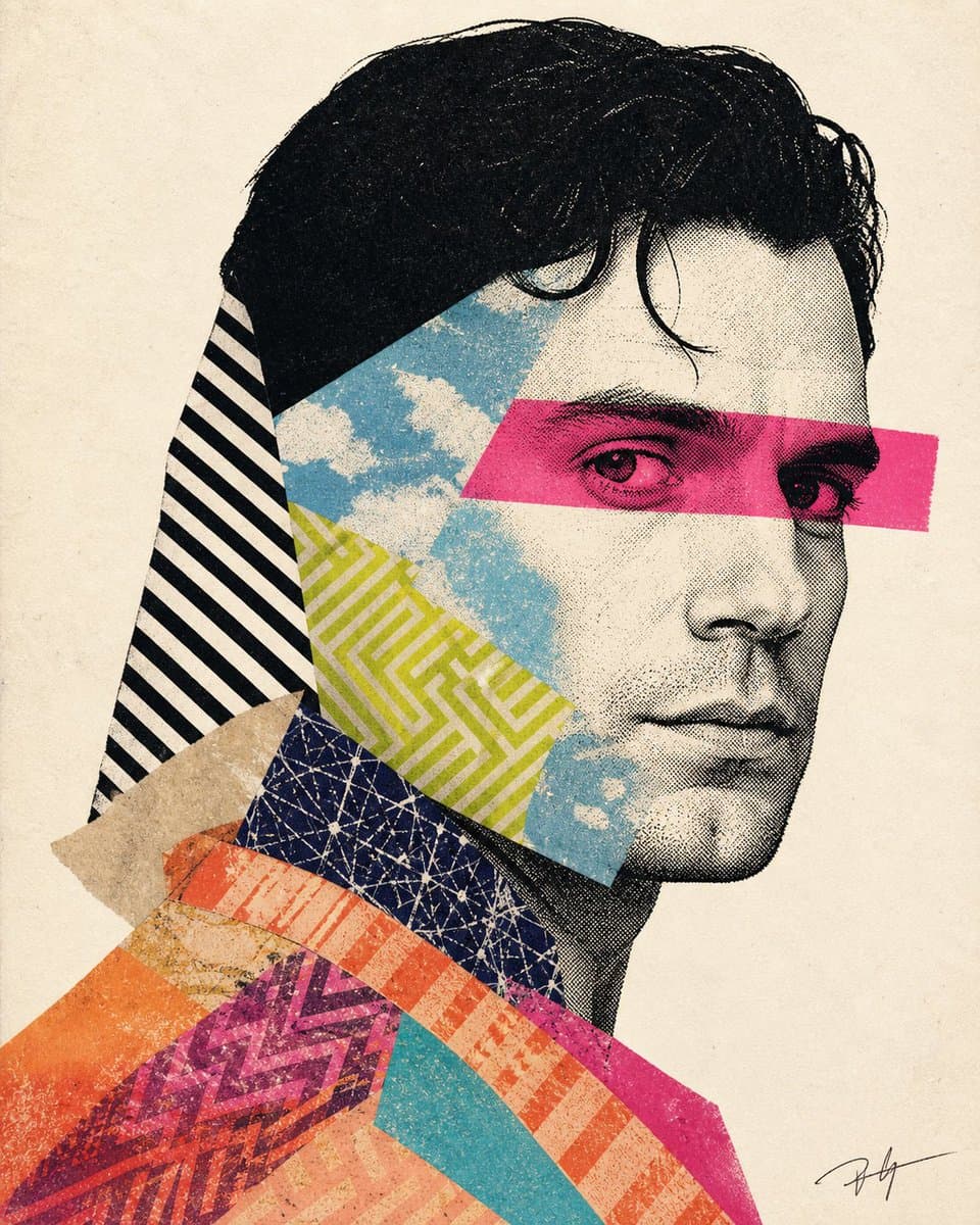 Mixed-media collage portrait illustration — example 1