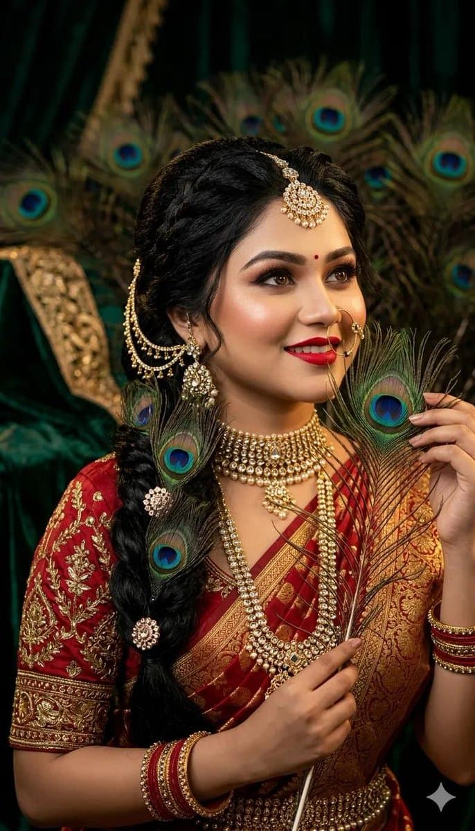 Indian Bridal Peacock Feather Portrait — example 1