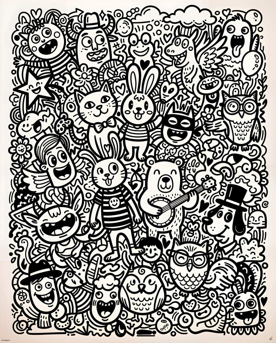 Black and White Whimsical Doodle Art — example 1