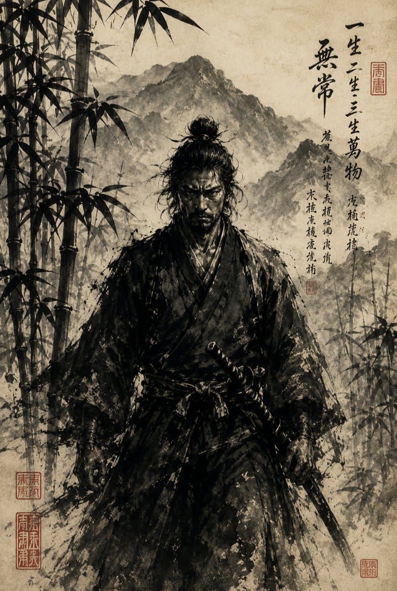 Ink-Wash Samurai Landscape — example 2