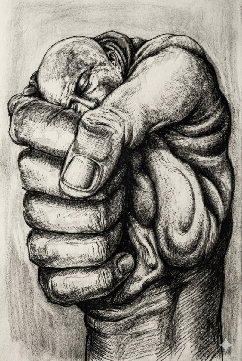 Surreal Charcoal Fist Sketch — example 1