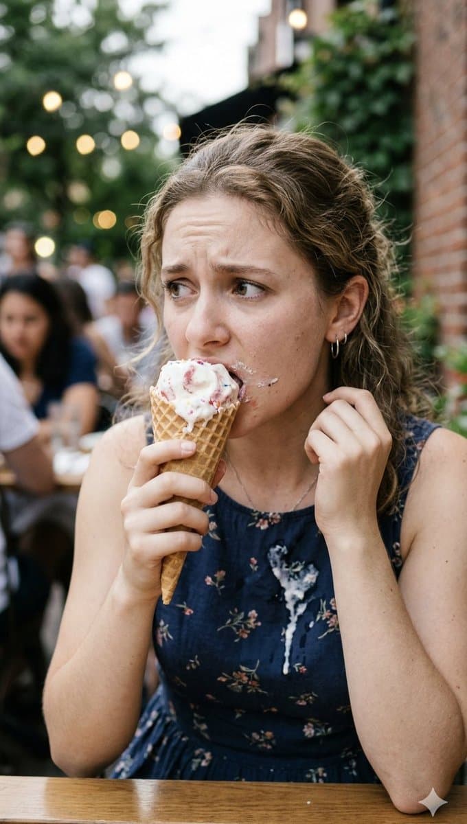 Stressed Woman with Drip Ice Cream
