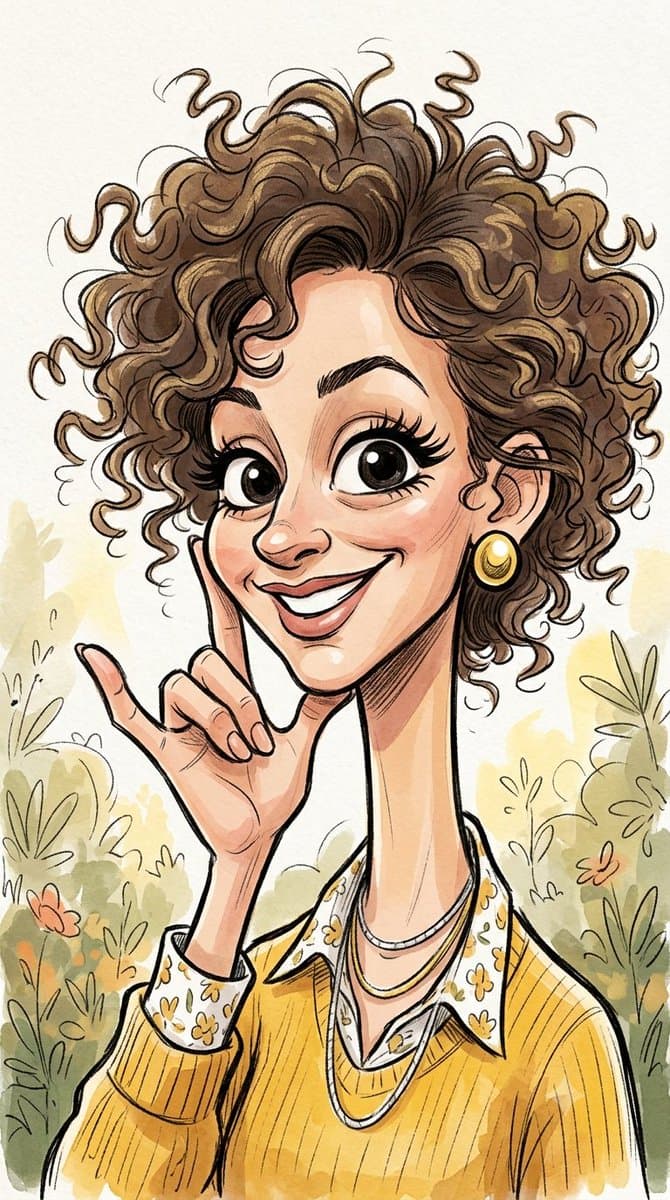 Curly Haired Watercolor Caricature — example 3