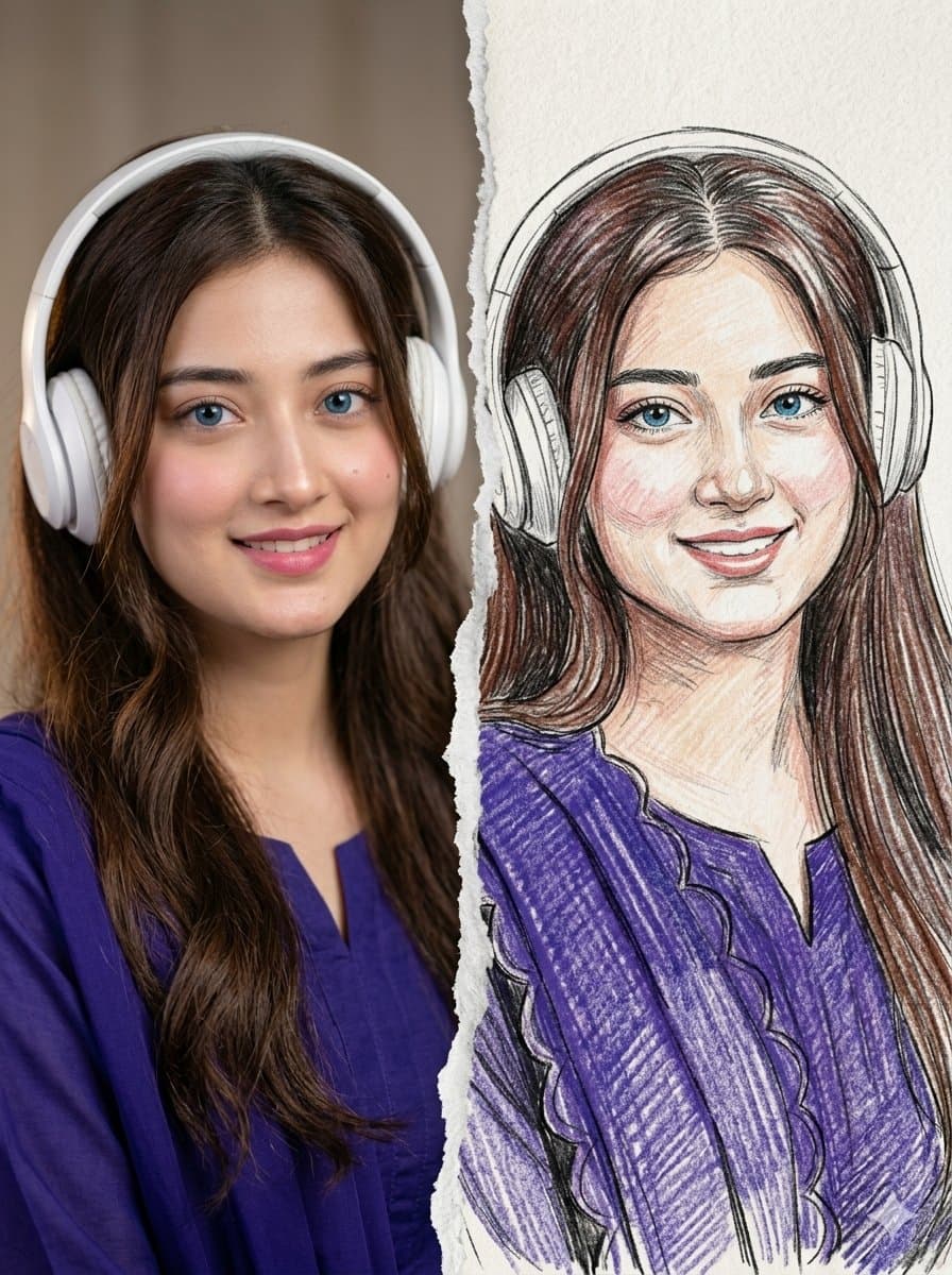 Split Photo and Sketch Portrait Effect — example 1