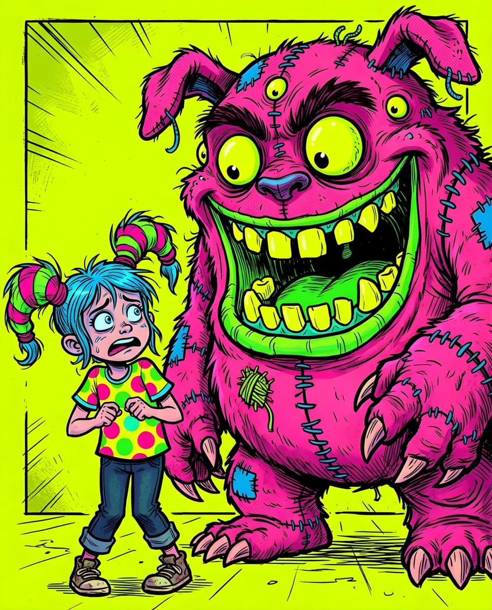 Fluorescent Comic Book Monster Encounter