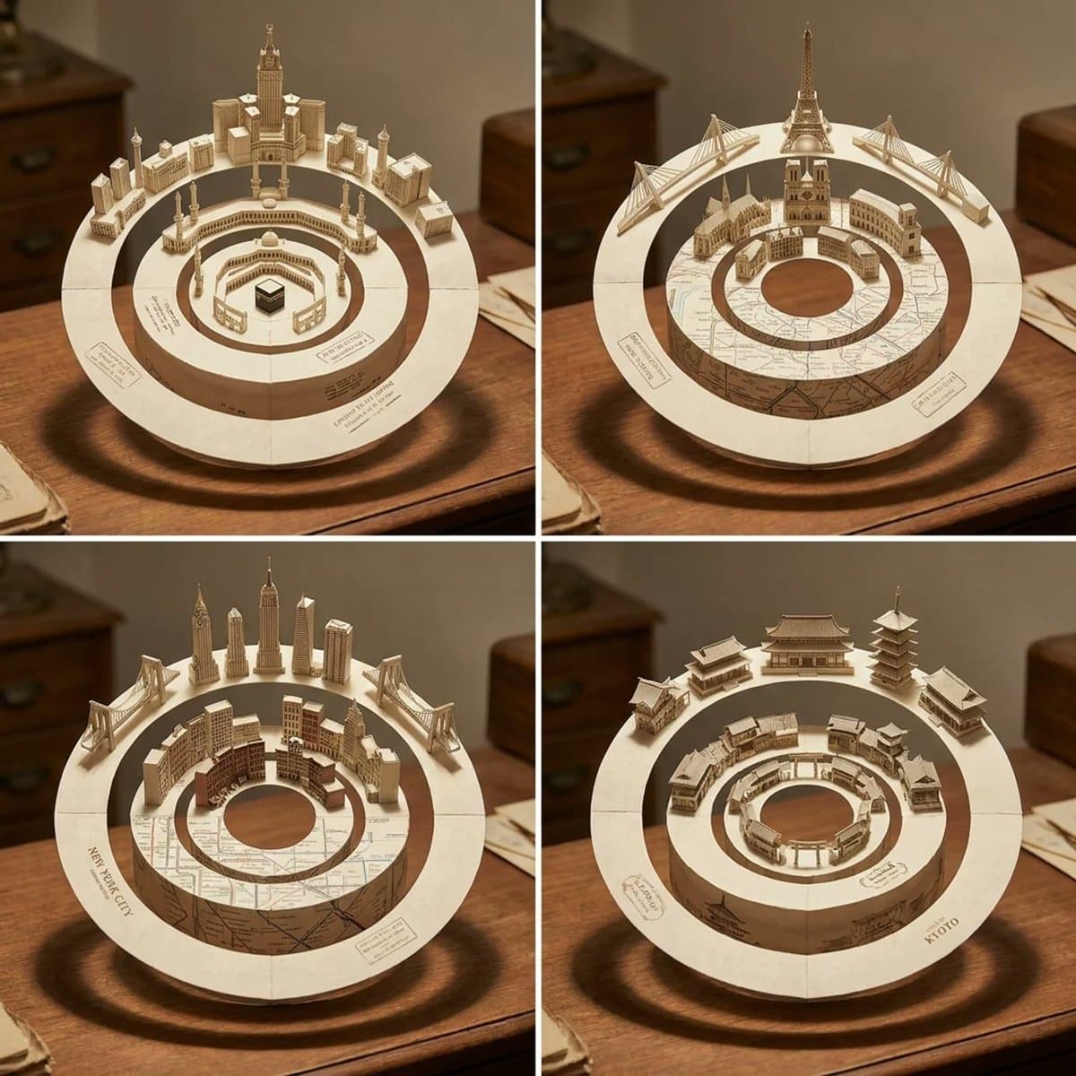 Concentric Papercraft City Installation — example 1