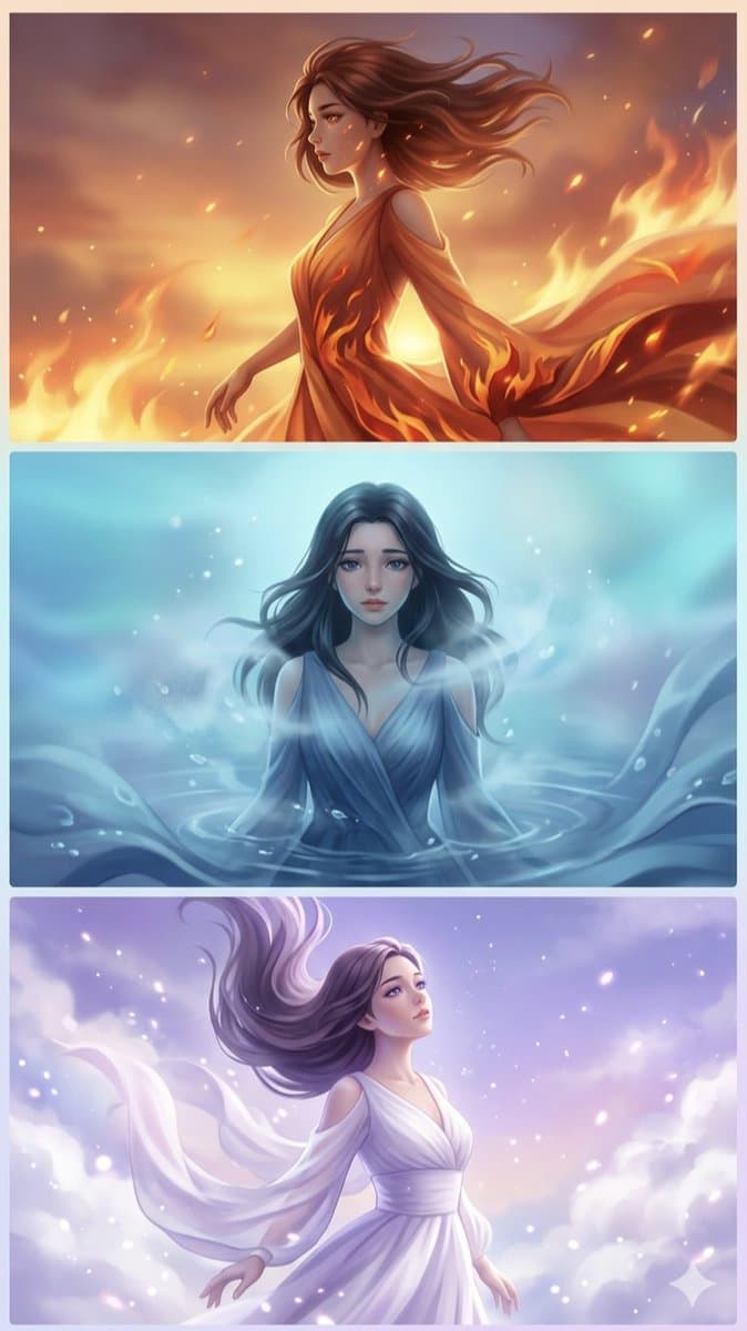 Elemental Spirits Anime Triptych — example 1