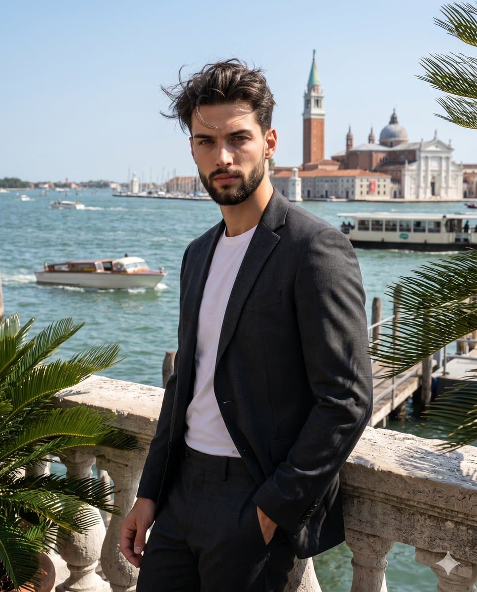 Upscale Mediterranean Travel Menswear Photography — example 1