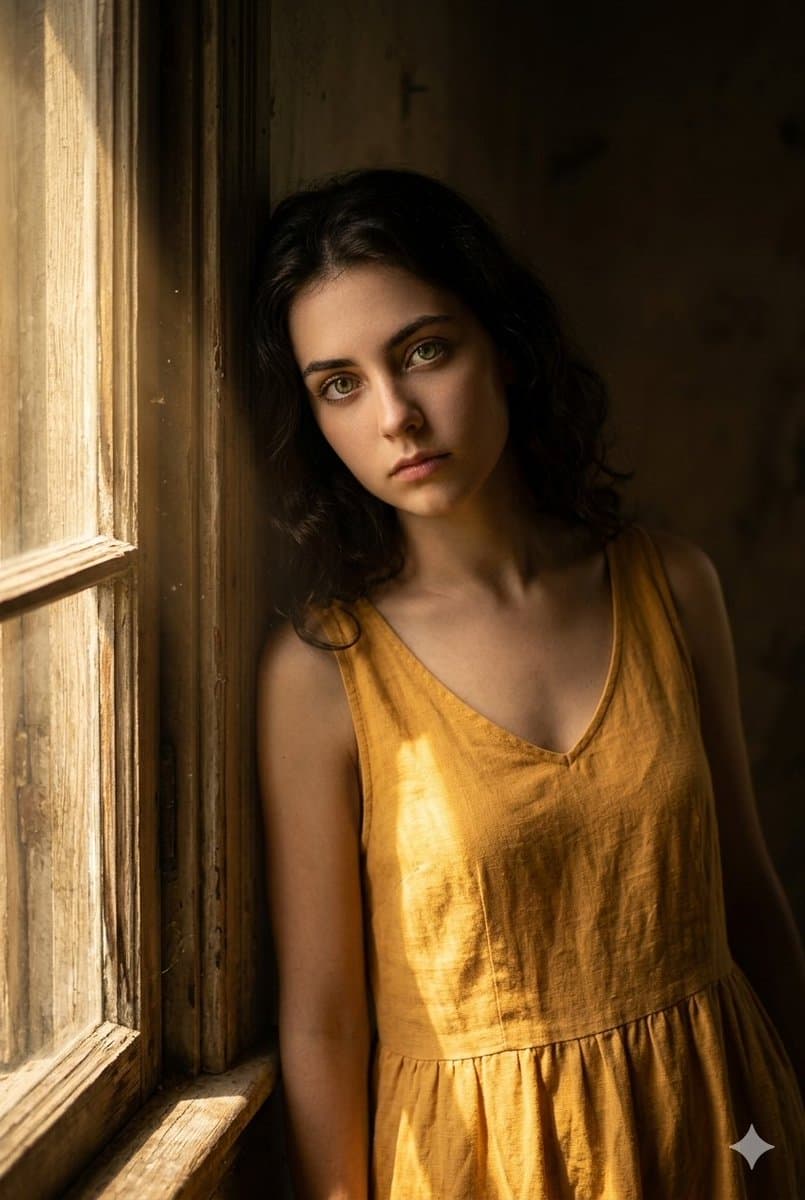 Moody Rustic Window Portrait — example 1