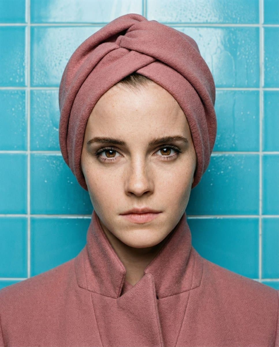 High-Concept Editorial Portrait in Dusty Rose — example 1