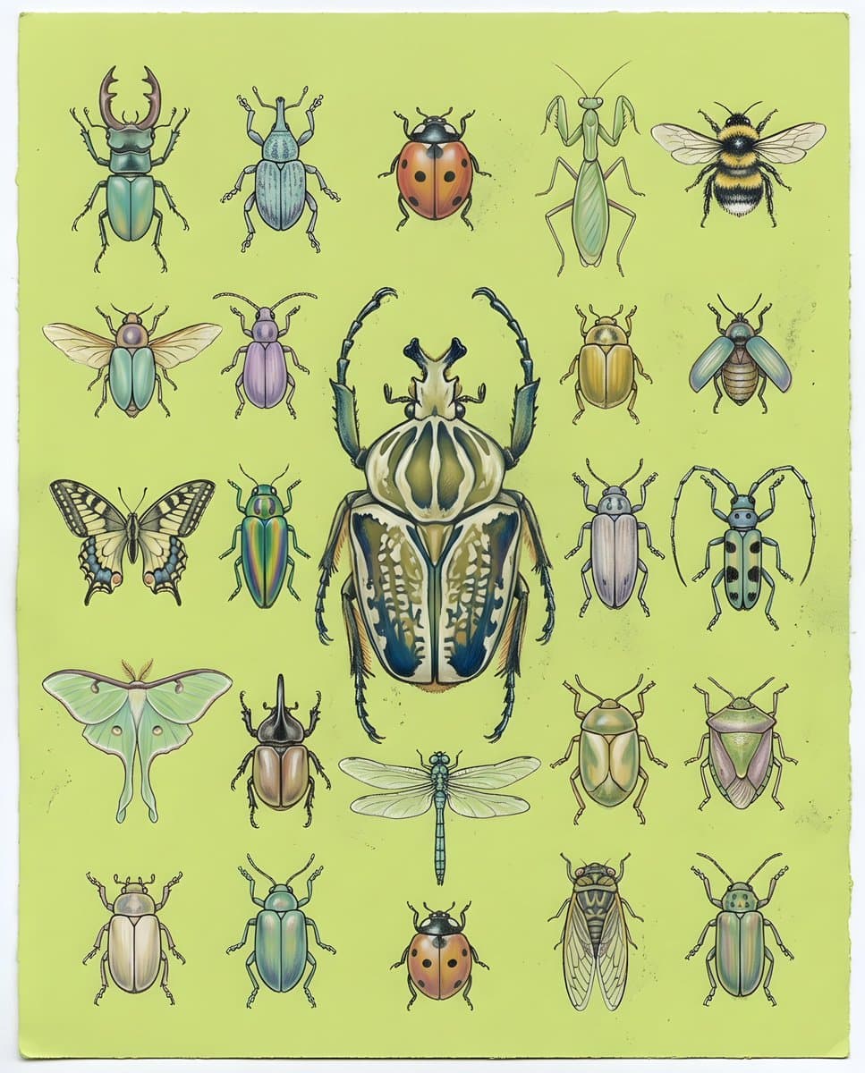 Pastel Chalk Insect Knolling — example 1