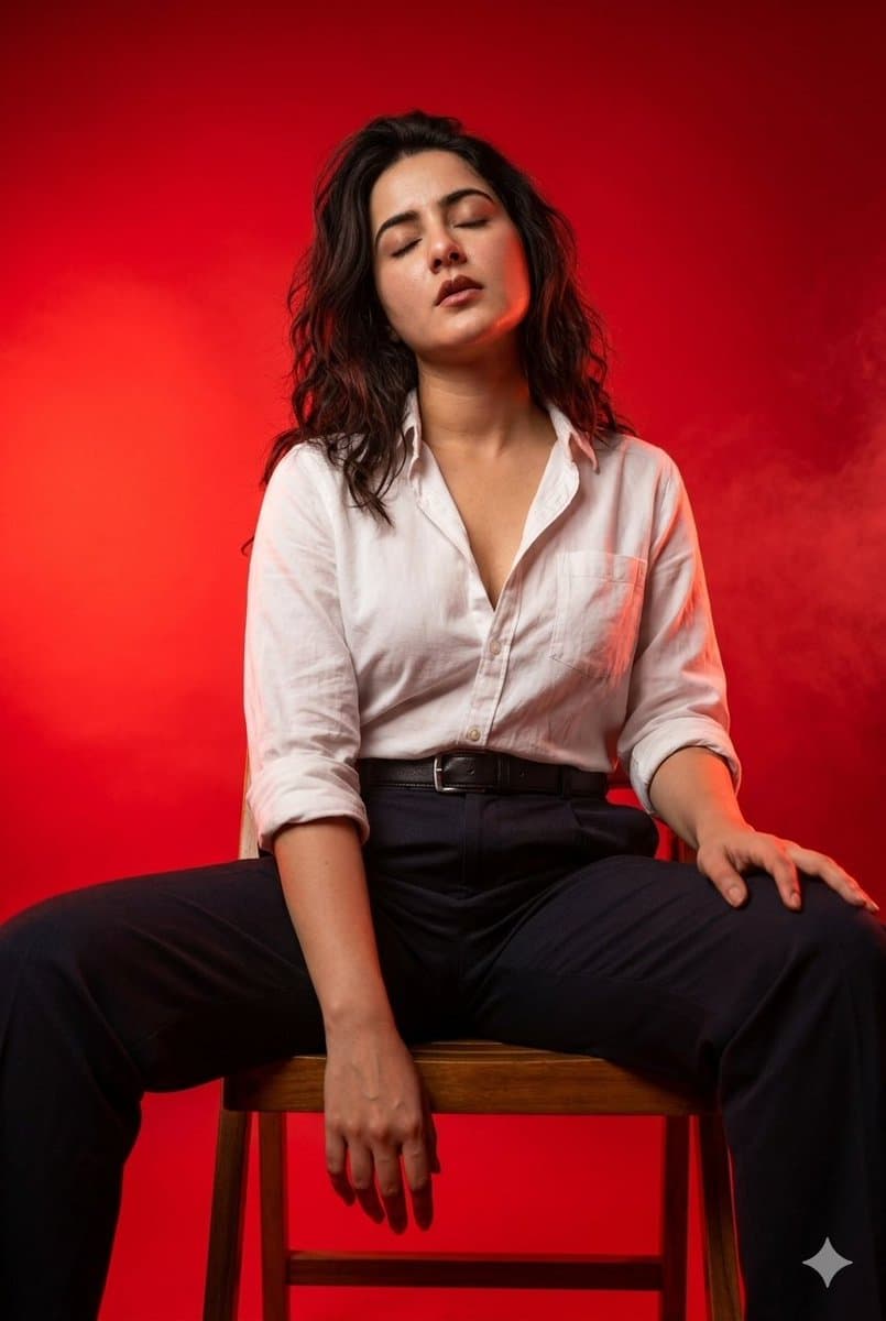 Red Monochrome Fashion Studio Portrait