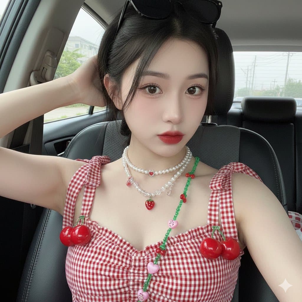 Coquette Aesthetic Selfie in a Car — example 2