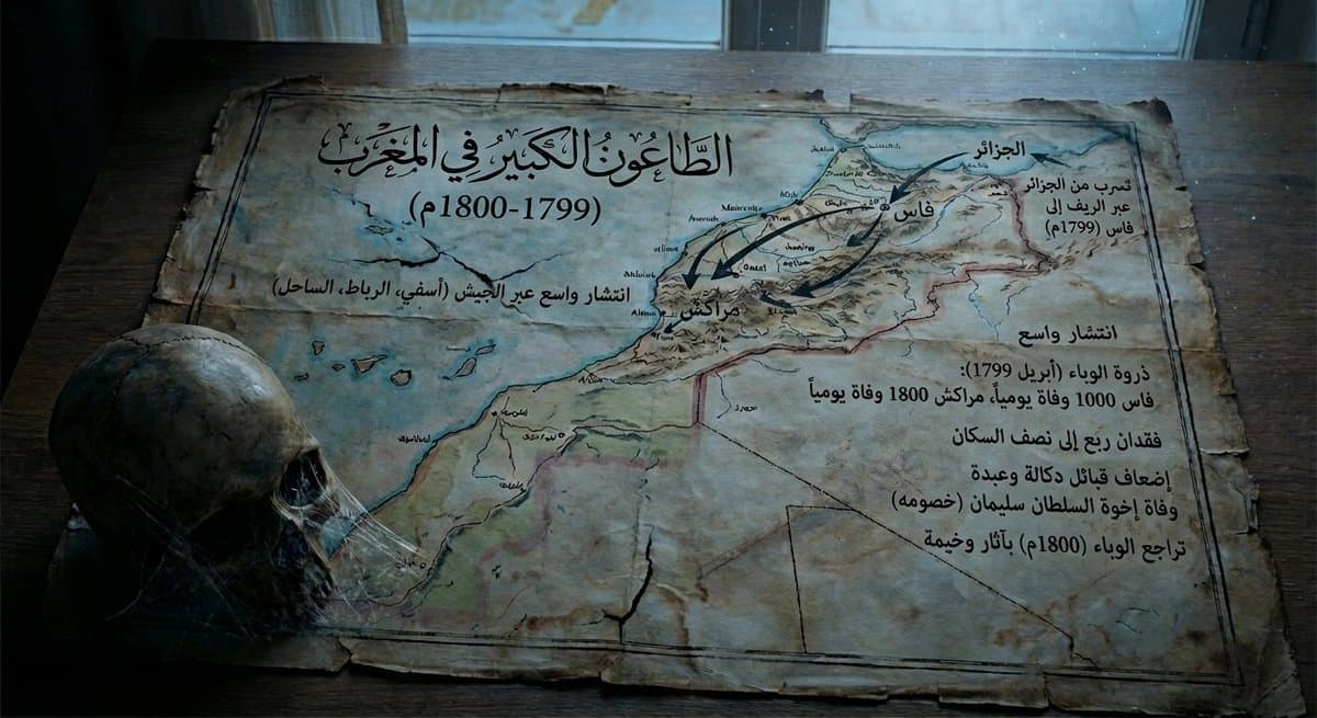 Map of Morocco in 1799–1800 with plague spread — example 1