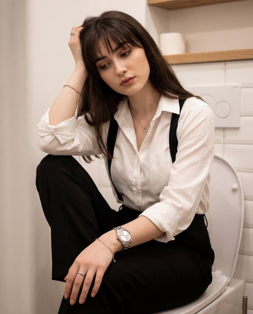 Introspective Portrait in a Bathroom with Identity Lock