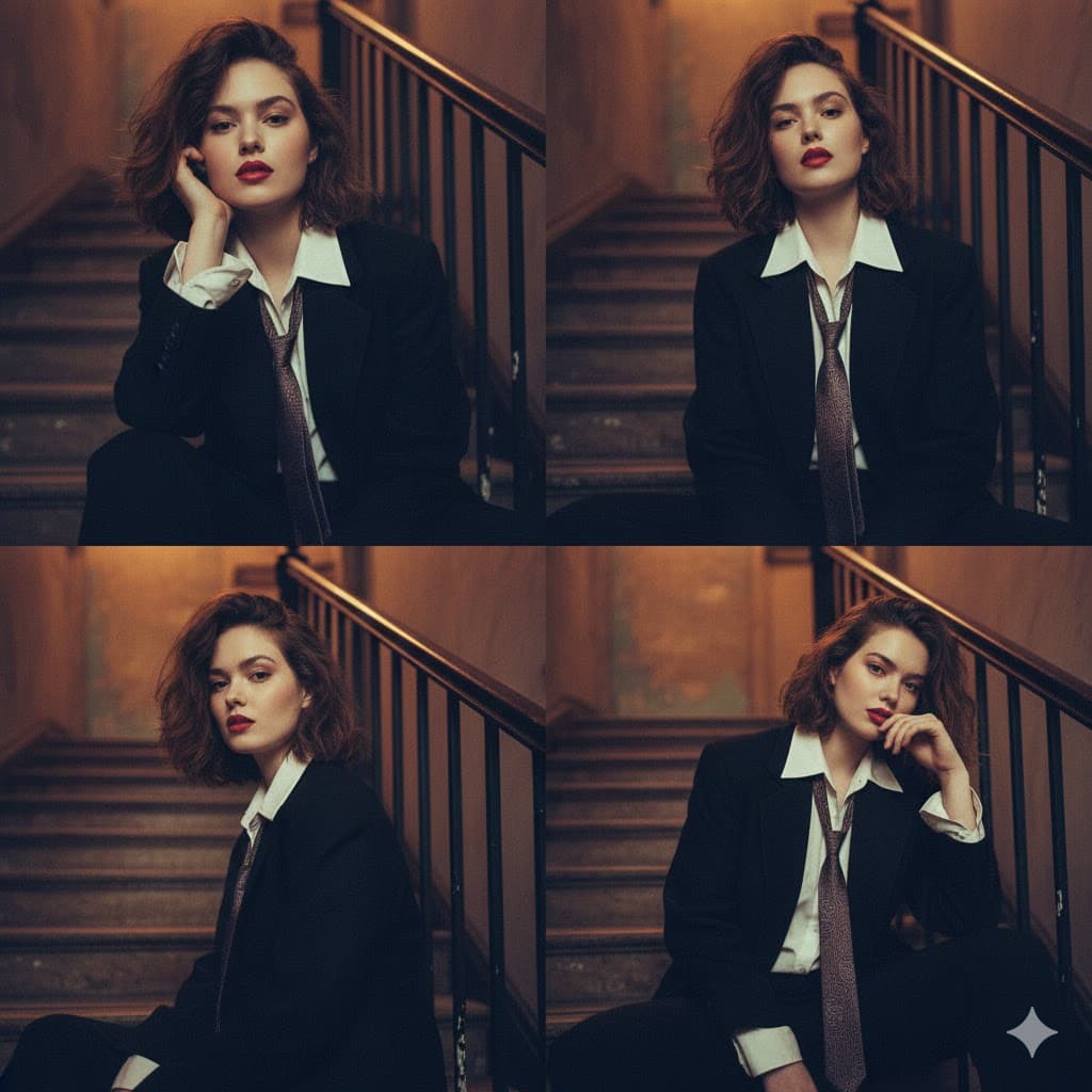 Moody 2x2 editorial collage of an androgynous woman — example 1