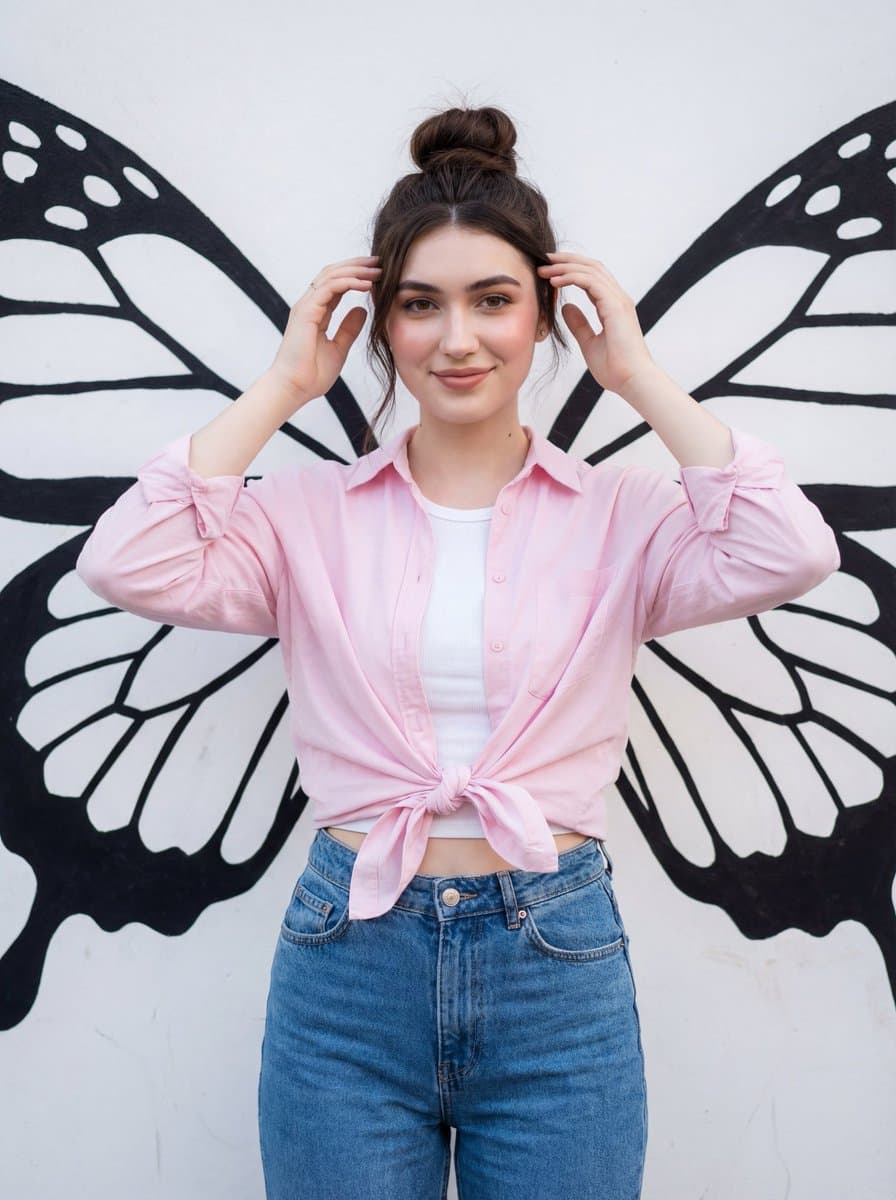 Fashion Portrait with Butterfly Wing Mural — example 1