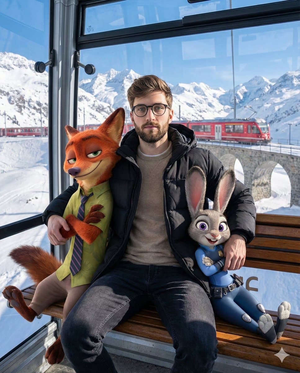 Cozy Winter Cable Car Scene with Zootopia Characters — example 1