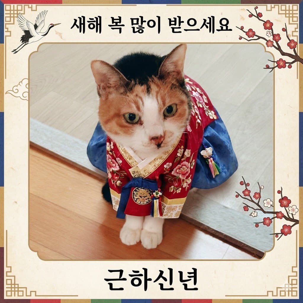 Cat Hanbok New Year's Card Generation Prompt — example 1