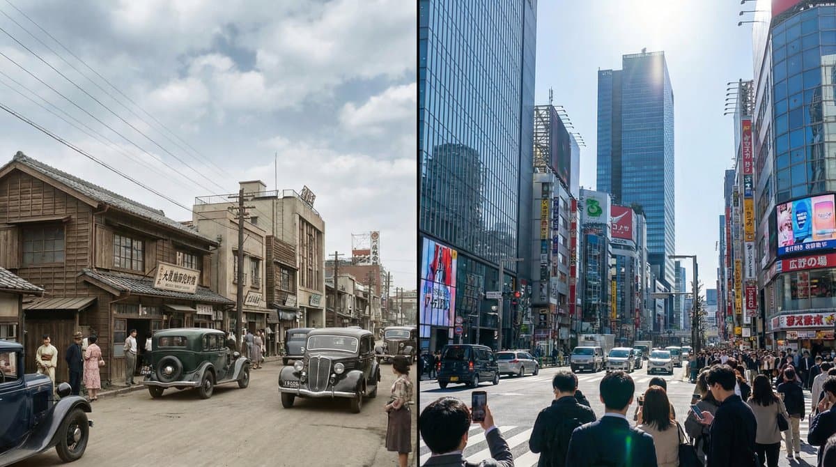 Split-screen time-lapse of same location by coordinates — example 1