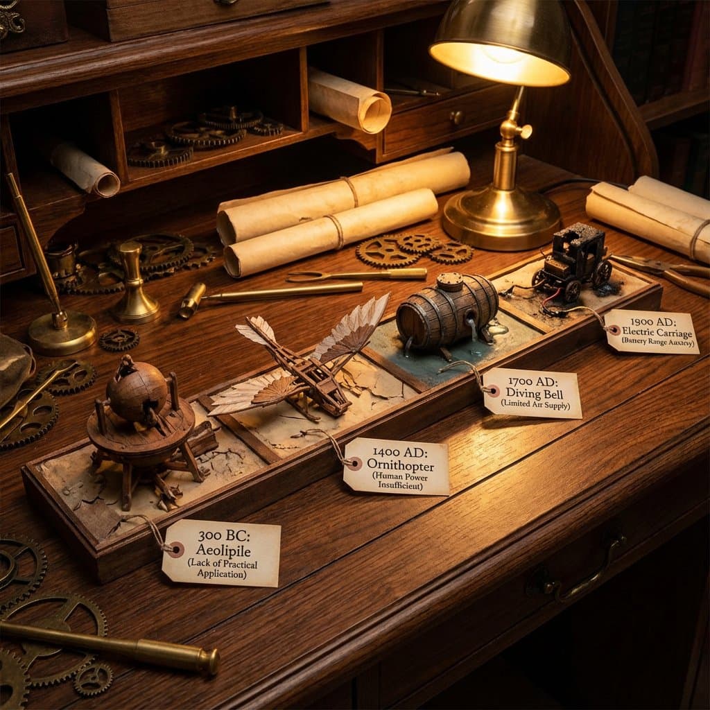 Steampunk Diorama of Failed Inventions Timeline — example 1