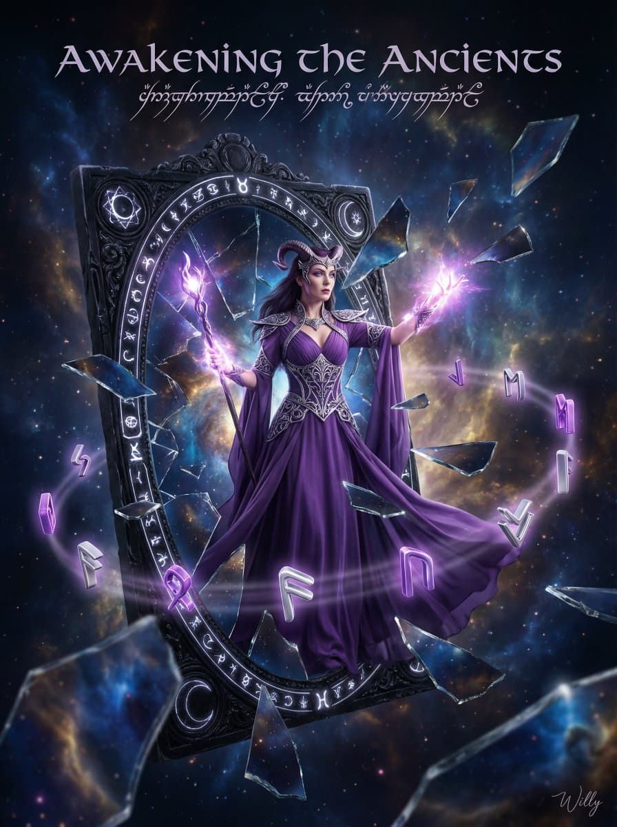 Sorceress Emerging from Obsidian Mirror — example 1