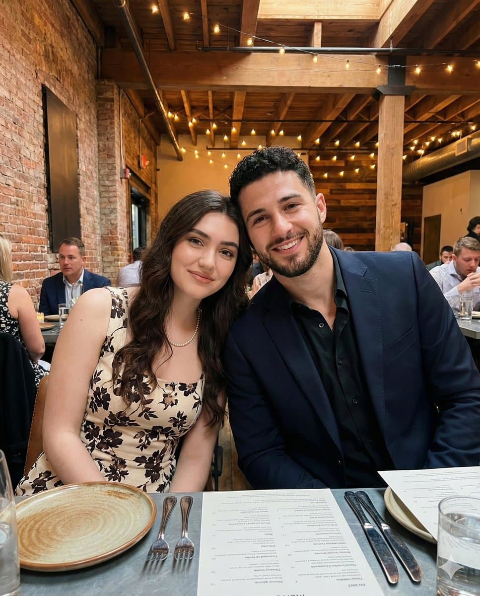 Intimate Portrait of a Couple in an Upscale Restaurant — example 1