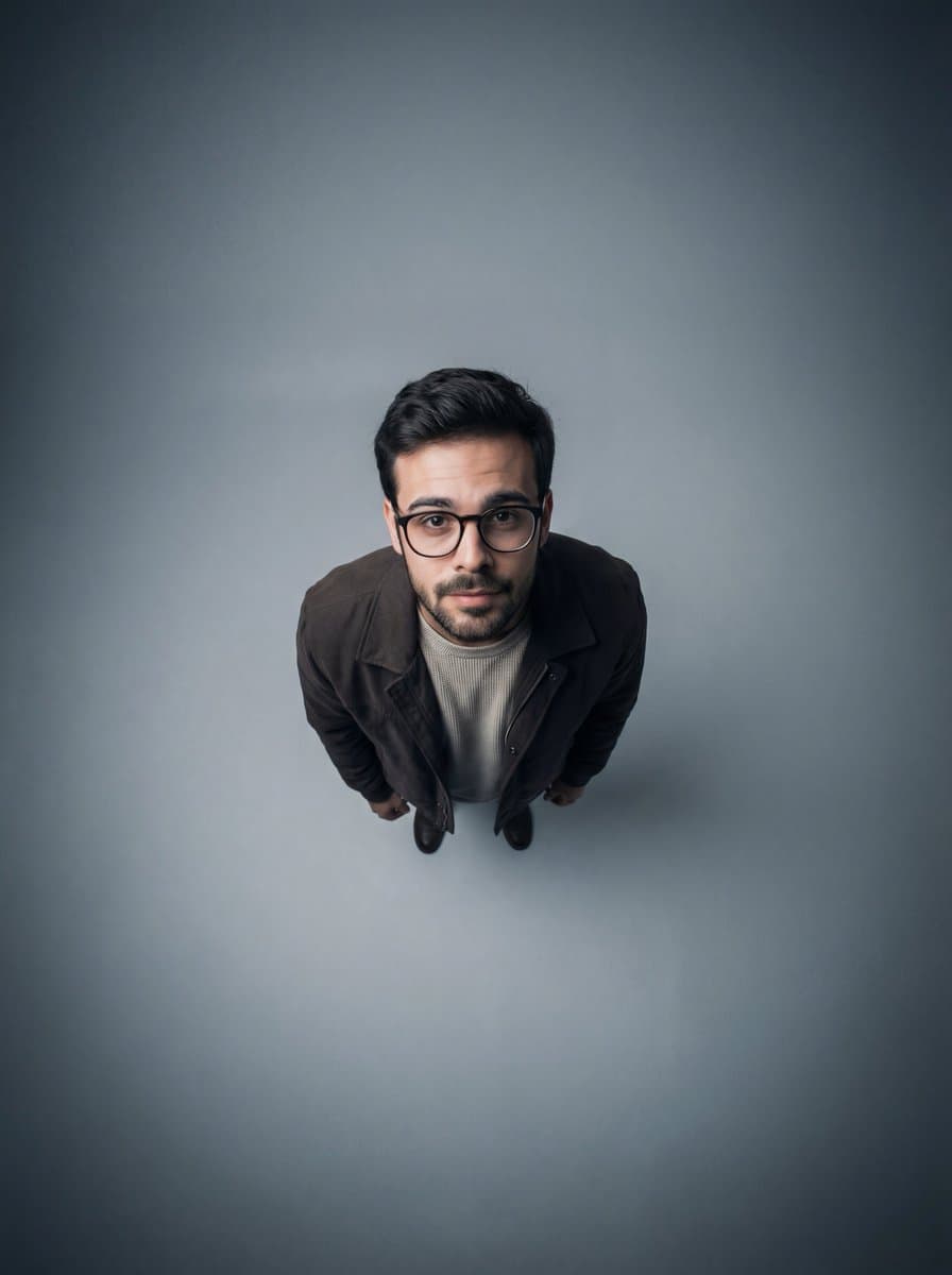 Cinematic Overhead Portrait with Wide-Angle Distortion — example 1