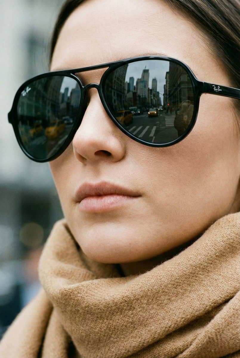 High-Fashion Aviator Sunglasses Portrait with NYC Reflection — example 1