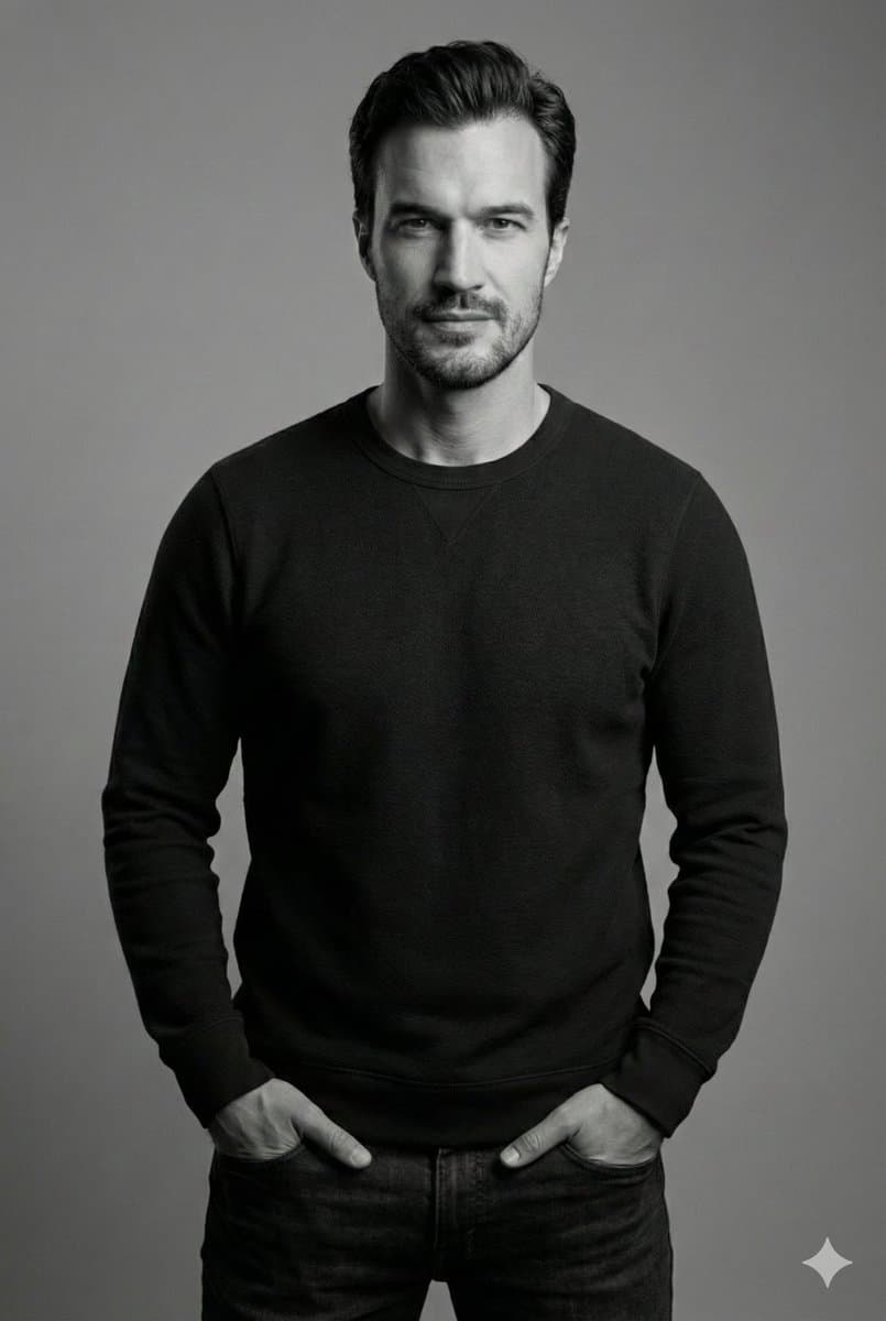 High-Contrast Monochrome Studio Portrait — example 2