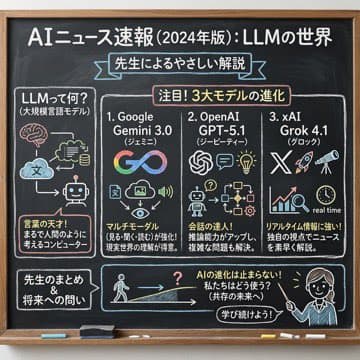 Chalkboard-style AI news summary — example 1