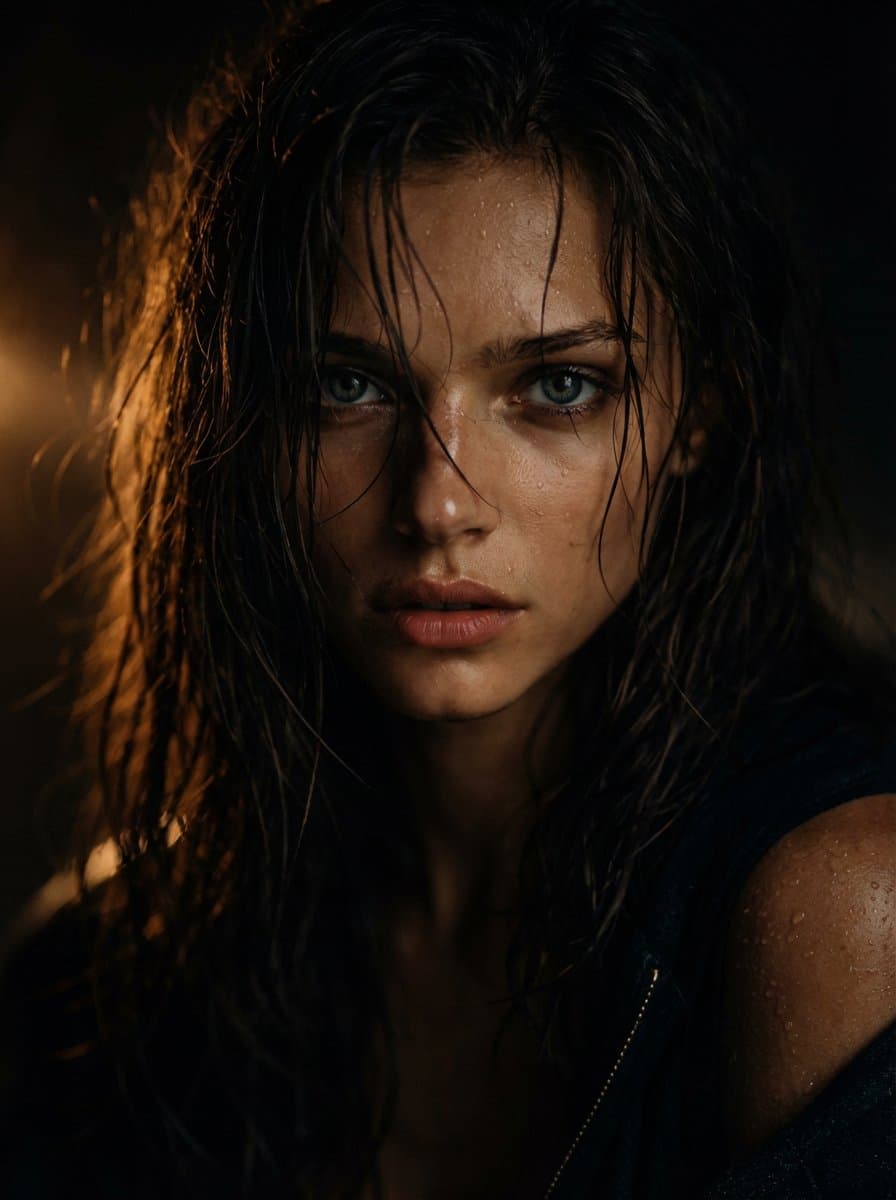 Cinematic Wet Hair Portrait Prompt — example 1