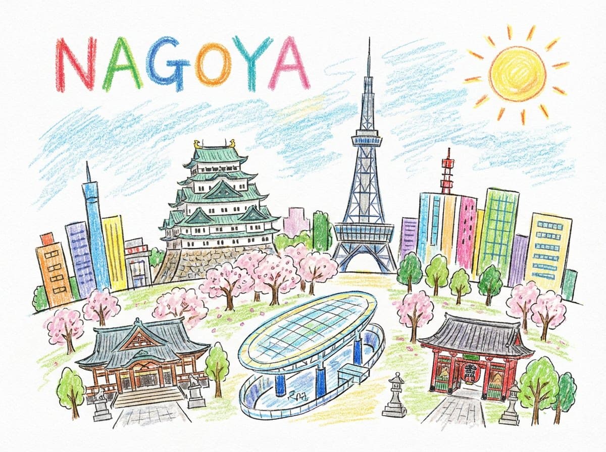 Child-like Crayon and Colored Pencil City Drawing — example 3