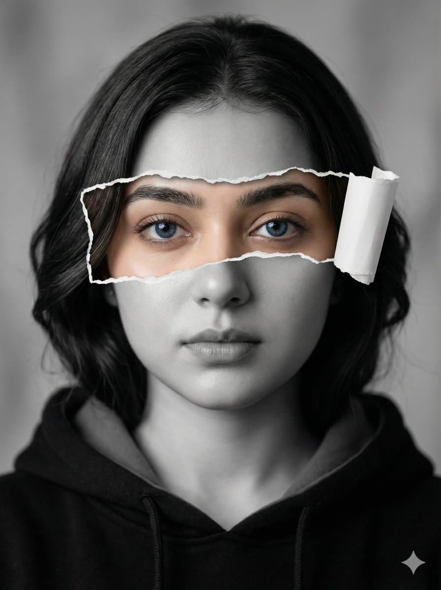Hyperrealistic Black-and-White Portrait with Selective Color — example 1