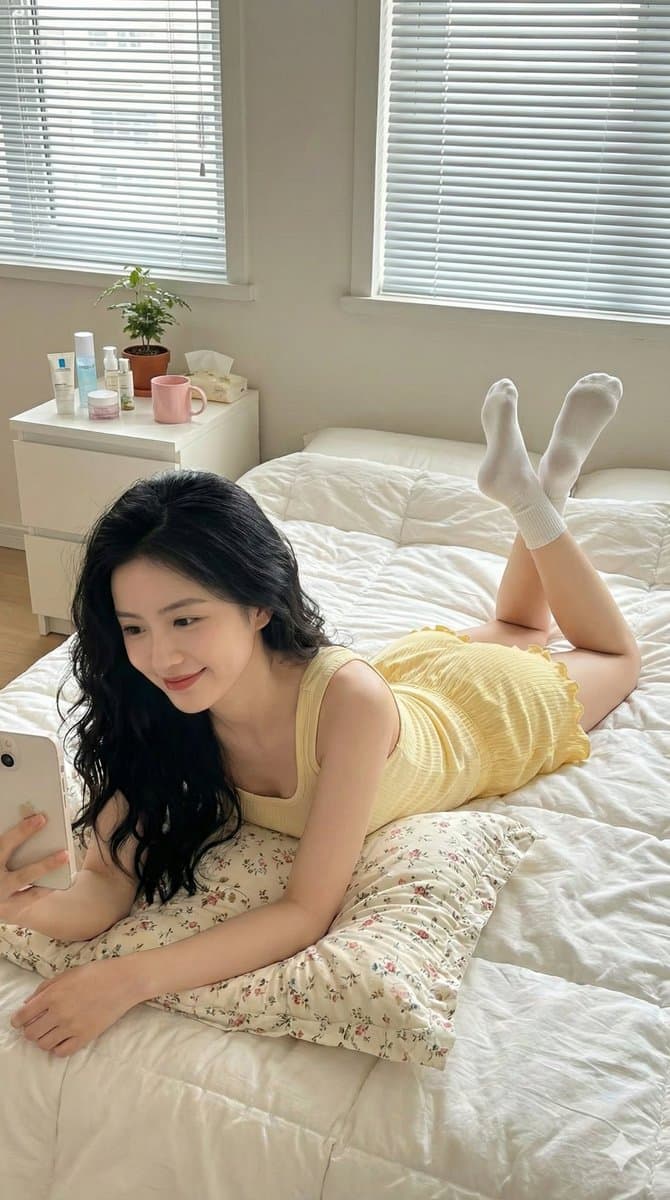 Lazy Bedroom Selfie Prompt (Lying Prone) — example 1