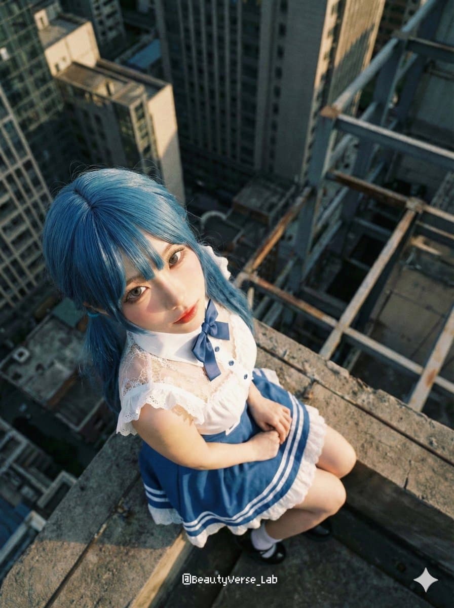 Extreme Top-Down Skyscraper Edge Portrait Prompt — example 2