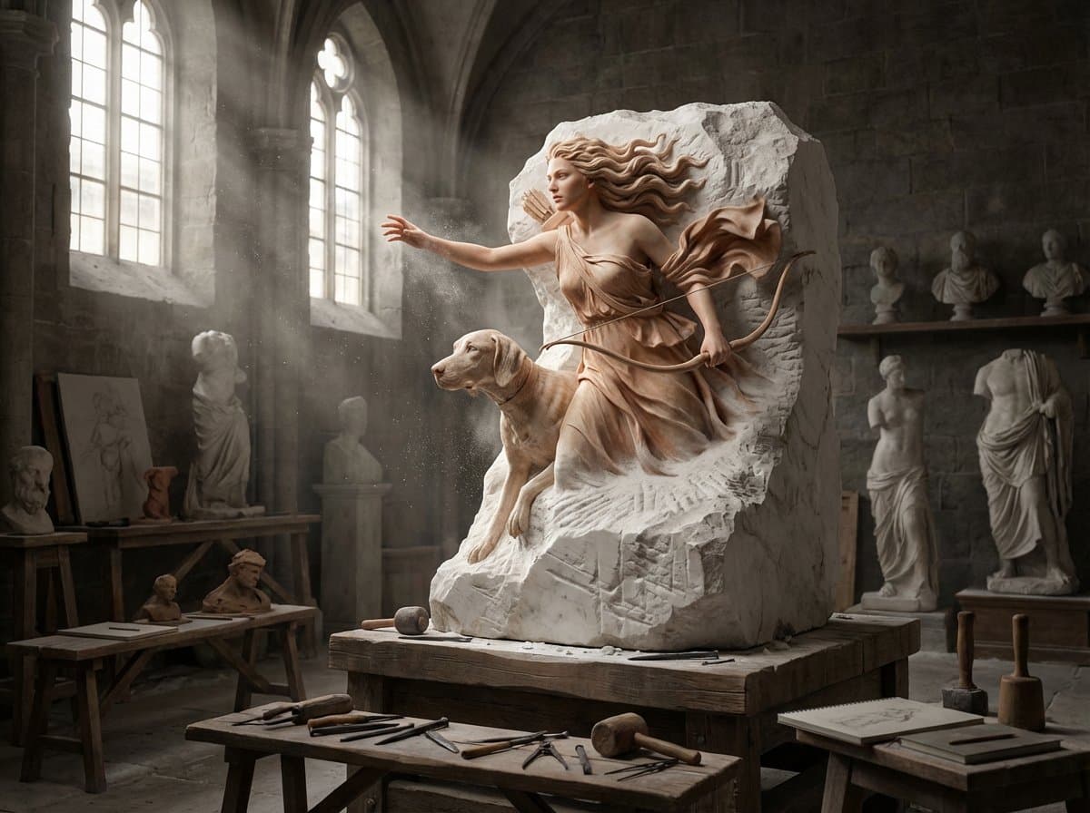 Sculptor's Awakening Cinematic Scene Prompt — example 4