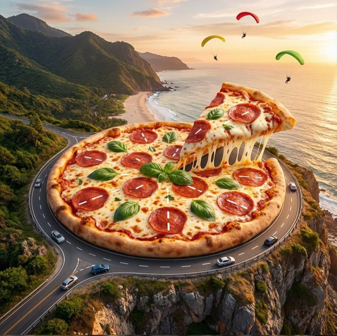 Surreal Pizza Landscapes and Cyberpunk Cars — example 1