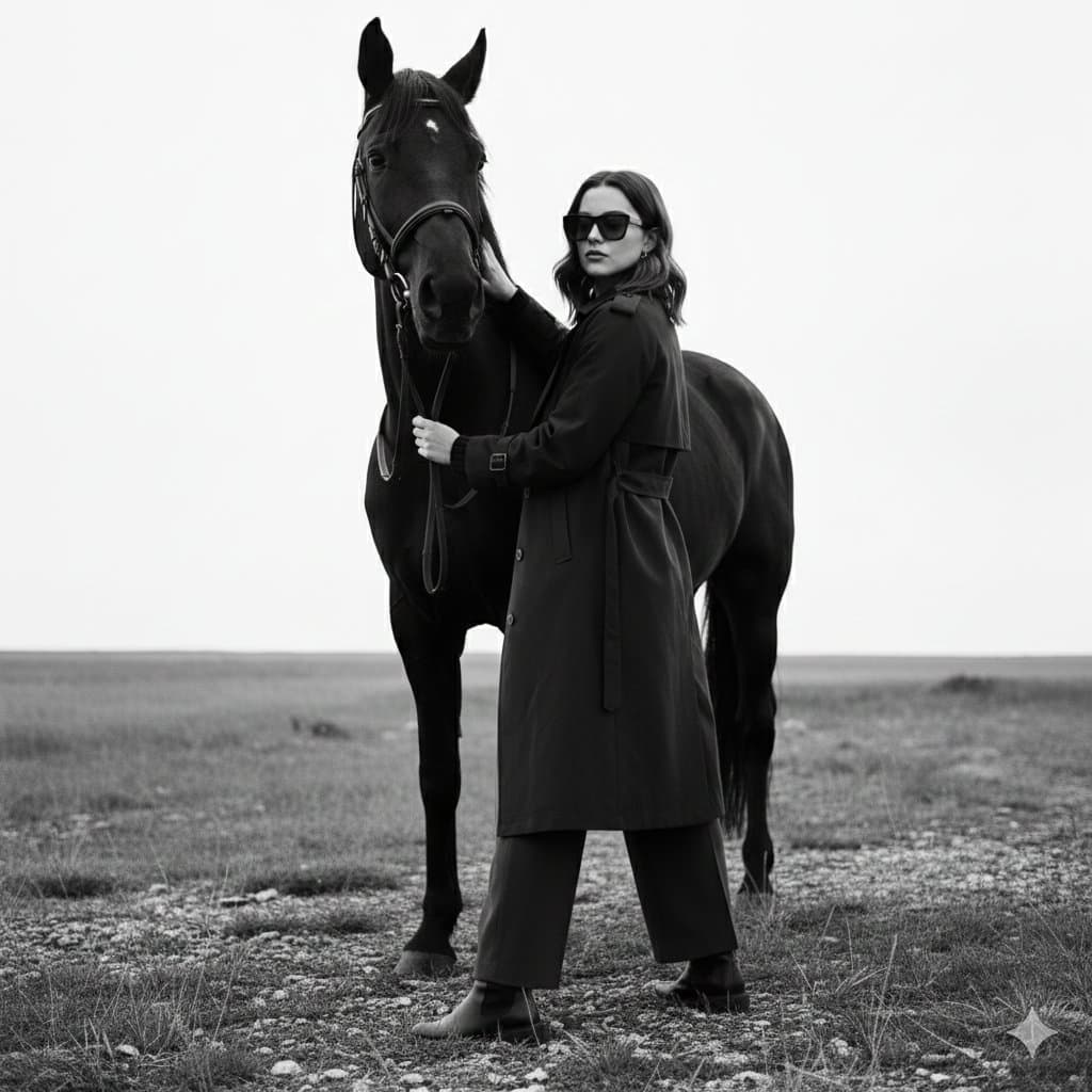 Monochrome Fine-Art Fashion Editorial with Horse — example 2